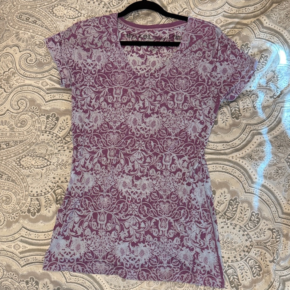 L.O.L. Vintage Lavender Floral Paisley Short Sleeve Tee